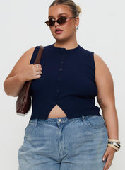 Suzu Sleeveless Knit Top Navy Curve