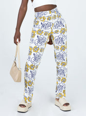 Tropical Dreams Straight Leg Denim Jeans Off White
