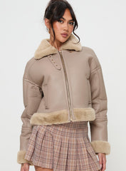 Henessy Faux Leather Jacket Beige