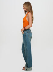 Toros Mid Rise Denim Jeans Mid Blue