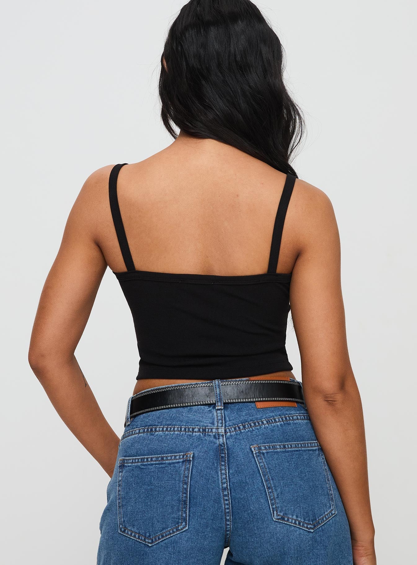 Essentials Ruched Rib Cami Top Black