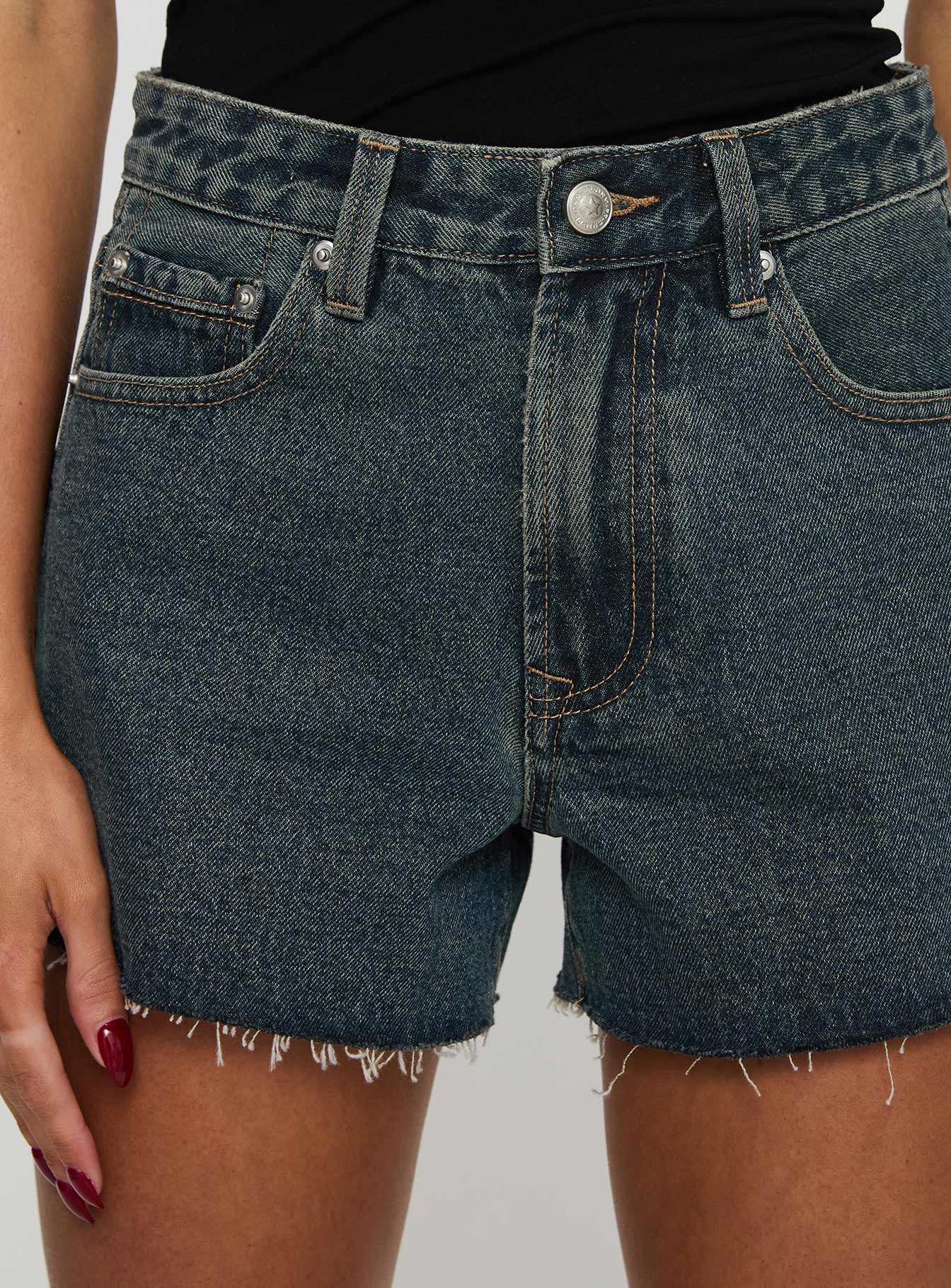 Get It Right Mid Rise Denim Shorts Dark Denim Wash