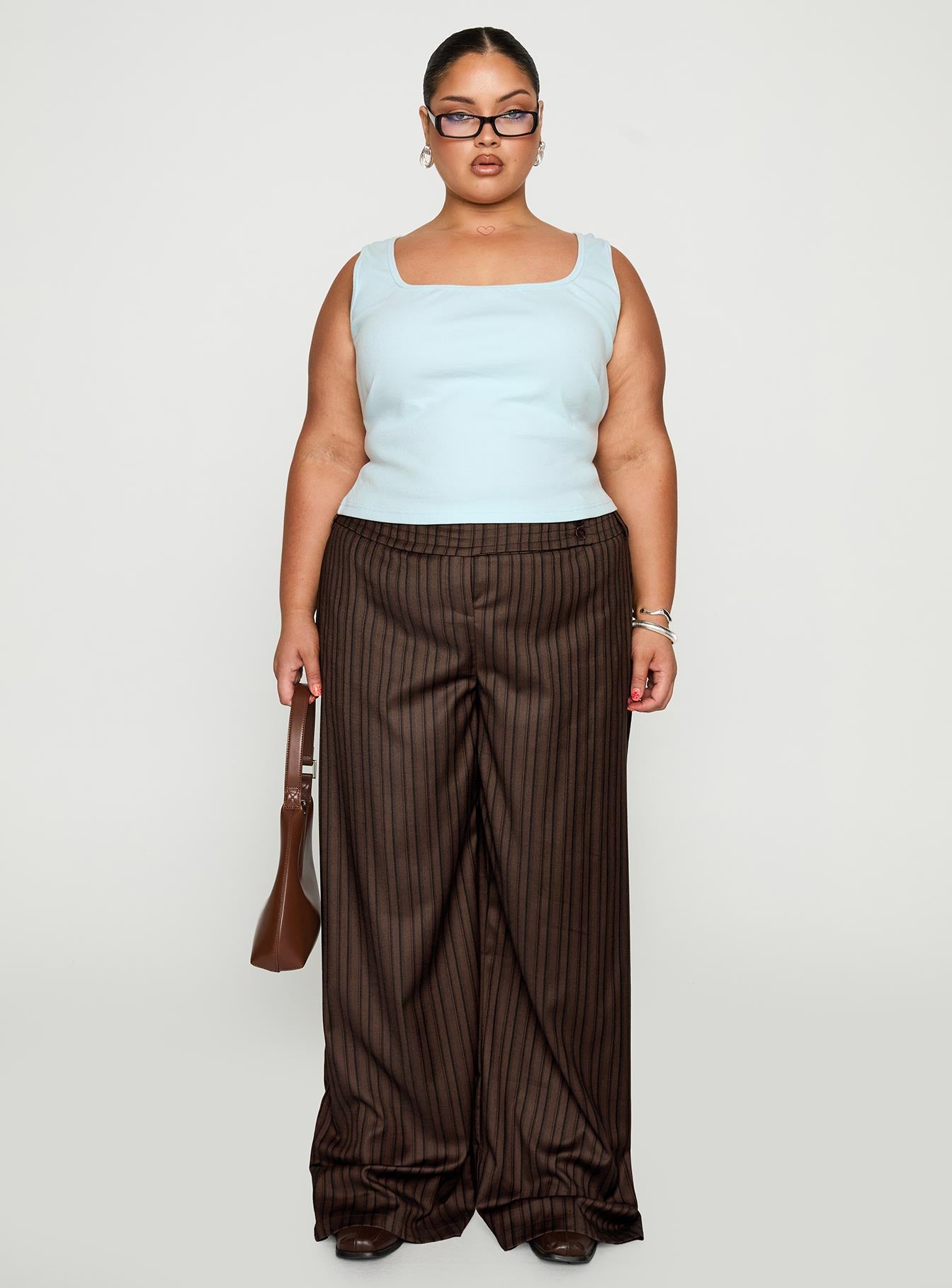 Baseline Square Neck Rib Tank Top Light Blue Curve