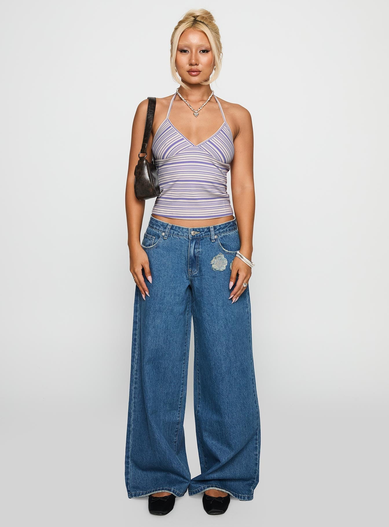 A Keeper Flower Patch Jeans Mid Blue
